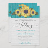 Rustikale Hochzeitssonnenblume Gelbgelbes Aquamari Einladung (Vorne/Hinten)