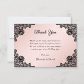 Rustikale Hochzeitsszene mit schwarzem und rosafar Dankeskarte (Vorderseite)