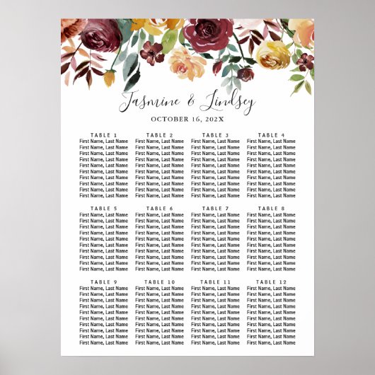 Rustikale Hochzeitstabelle für Blütenburgund Poster (Vorne)