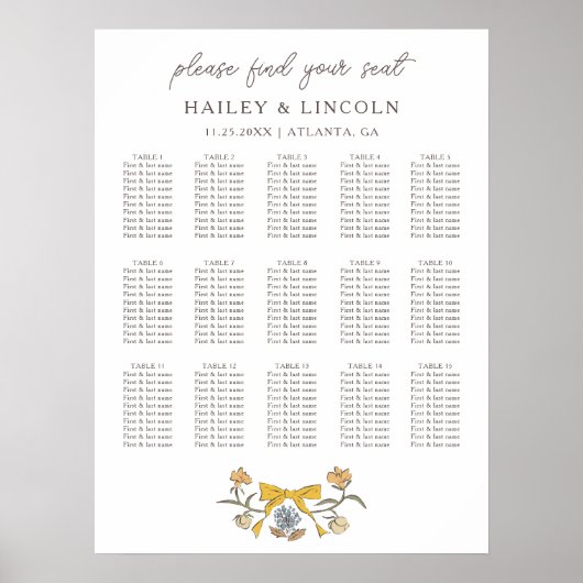 Rustikale Hochzeitstabelle für gelbe Bogen Poster (Vorne)