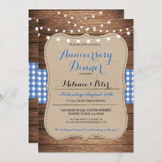 Rustikale Hochzeitstag Blaue Party Einladung (Vorne/Hinten)