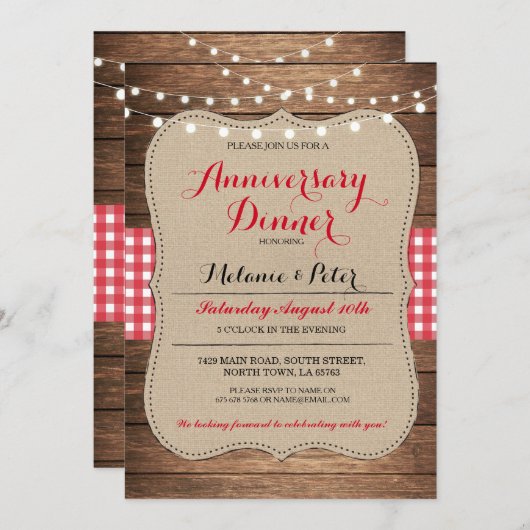 Rustikale Hochzeitstag Rote Party Einladung (Vorne/Hinten)