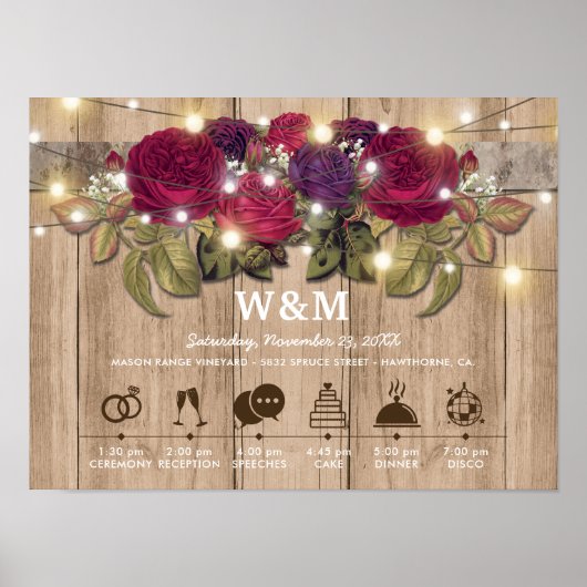 Rustikale Hochzeitstags in Burgund Poster (Vorne)