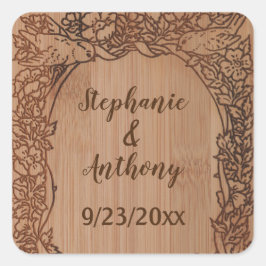 Rustikale Hochzeitstiche aus Holz Quadratischer Aufkleber