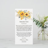 Rustikale Hochzeitstische für Sonnenblumen Dankeskarte (Stehend Vorderseite)
