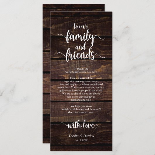 Rustikale Hochzeitsumgebung dank Karte (Vorne/Hinten)