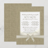Rustikale Hochzeitsunterkünfte in Burlap und Bow Begleitkarte (Vorne/Hinten)