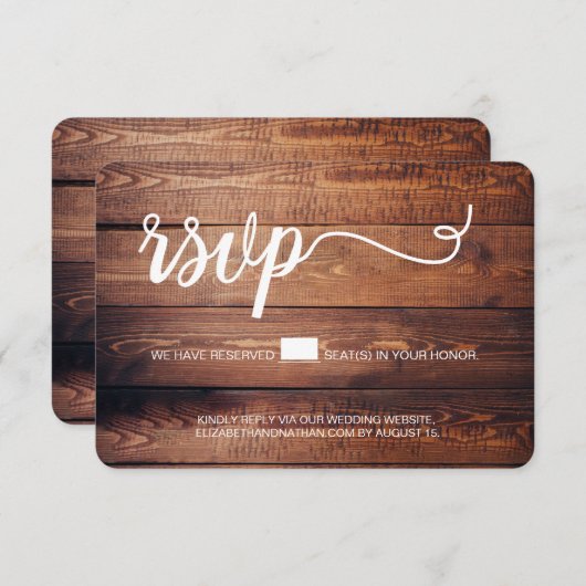 Rustikale Hochzeitswebsite Holzkornreservierter Si RSVP Karte (Vorne/Hinten)