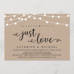 Rustikale Hof-String-Lichter, Kraft Hochzeit Elope Einladung