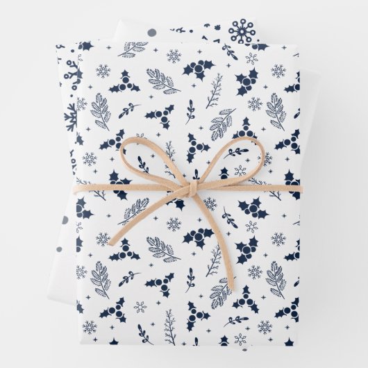 Rustikale Holberries Schnee und Schneeflocken Geschenkpapier Set (Beispiel)