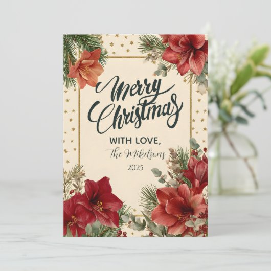 Rustikale Holiday Greenery Frohe Weihnachten (Stehend Vorderseite)