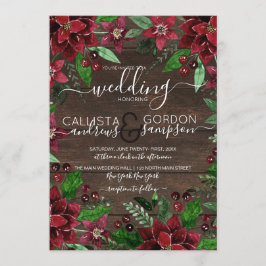 Rustikale Holly Ivy Watercolor Wood Wedding Einladung
