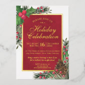Rustikale Holly & Pine Elegante Festlichkeit Folieneinladung (Vorderseite)