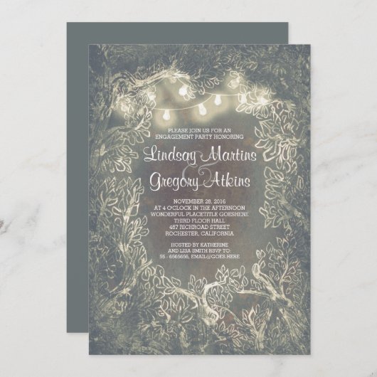 Rustikale Holodland String Lights Engagement Party Einladung (Vorne/Hinten)