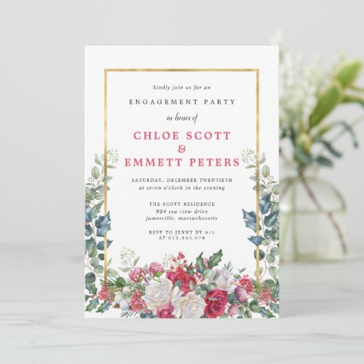 Rustikale Holys Winter Engagement Party Einladung (Stehend Vorderseite)