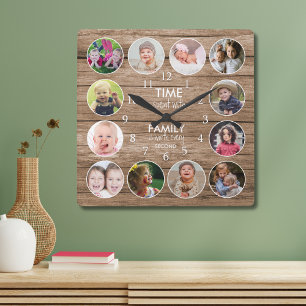 Rustikale Holz 12 Foto Runde Vorlage Familienzitat Quadratische Wanduhr