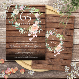Rustikale Holz 45. 65. Hochzeitstag Floral Einladung