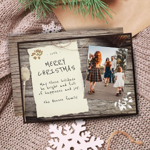 Rustikale Holz-Altpapier-Schrift-Weihnachts-Foto Feiertagskarte
