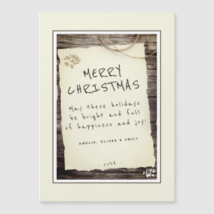 Rustikale Holz-Altpapier-Schrift Weihnachtskarte Magnetkarte