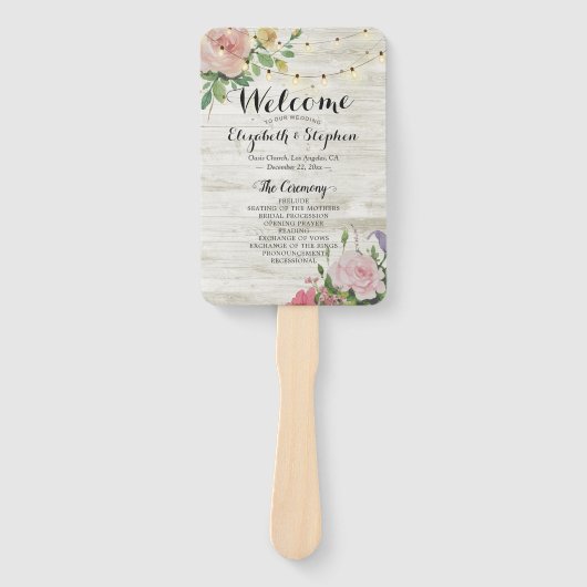 Rustikale Holz-Blume String Lights Hochzeitsprogra Fächer (Vorderseite)