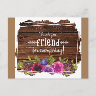 Rustikale Holz-Blumen-Dankeschön Postkarte