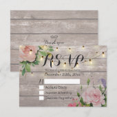 Rustikale Holz-Blumen-Lichterkette Hochzeit RSVP A Karte (Vorne/Hinten)