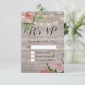 Rustikale Holz-Blumen-Lichterkette Hochzeit RSVP A Karte (Stehend Vorderseite)