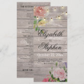 Rustikale Holz-Blumen-Lichterkette Hochzeitsprogra Programm (Vorne/Hinten)