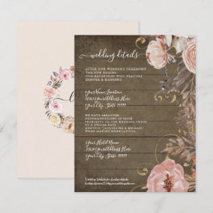Rustikale Holz Blumen Roségold Hochzeitsdetails Einladung
