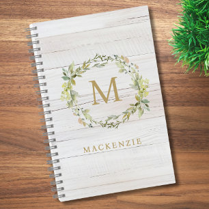 Rustikale Holz-Blumen-Wasserfarbe-Monogramm Notizblock