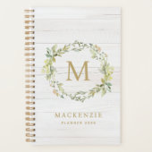 Rustikale Holz-Blumen-Wasserfarbe-Monogramm Planer (Vorderseite)