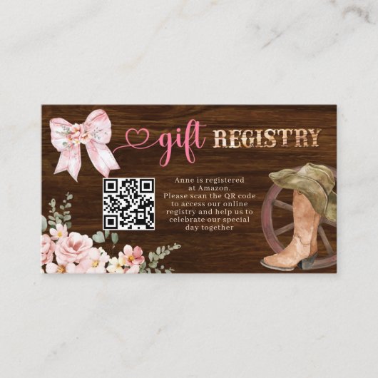 Rustikale Holz-Blumengeschenkregistrierung Begleitkarte (Vorderseite)