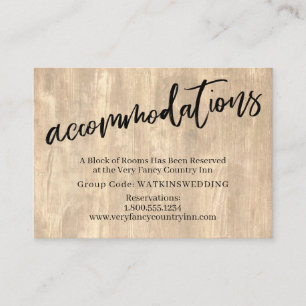 Rustikale Holz- & Casual-Script-Hochzeitsunterkünf Begleitkarte