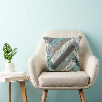 Rustikale Holz-Chevron Grün Grau Blau Beige Kissen