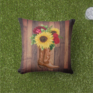 Rustikale Holz-Cowgirl-Stiefel Sonnenblumen Rosen  Kissen