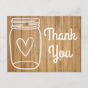 Rustikale Holz-Dankeschön-Mason-Jar-Landhochzeit Postkarte