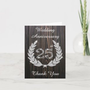 Rustikale Holz-Diamant-Lorbeer-Silber 25. Hochzeit Dankeskarte