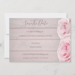 Rustikale Holz-Echte-Rosa-Rosen-Heiratsantrag-Hoch Einladung