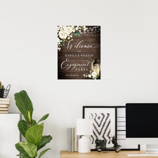 Rustikale Holz-Engagement-Partei für Weiße Rosen L Poster (Heimbüro)