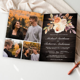 Rustikale Holz-Erde-Elfenbein-Floral-QR-Code-Hochz Einladung