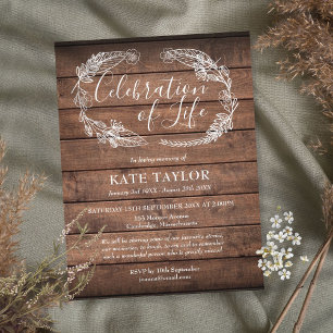 Rustikale Holz-Feier des Lebens Bestattung Ankündigungspostkarte