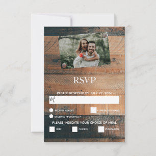 Rustikale Holz-Foto-Hochzeits-RSVP-Karten RSVP Karte