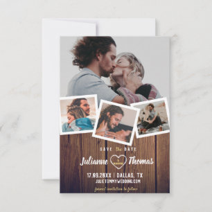 Rustikale Holz-Fotocollage Elegante Hochzeit Save The Date