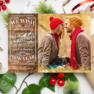 Rustikale Holz Frohe Weihnachten Typografie Foto