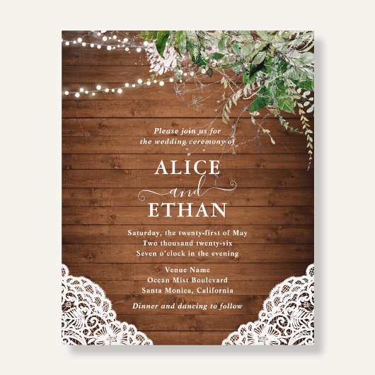 Rustikale Holz-Grün-QR-Code-Hochzeit Günstig Flyer