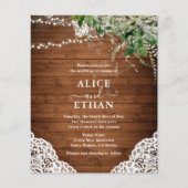 Rustikale Holz-Grün-QR-Code-Hochzeit Günstig Flyer (Vorne)