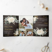 Rustikale Holz Grüne Gold Elfenbeinblütenhochzeit Dreifach Gefaltete Einladung (Innenseite)