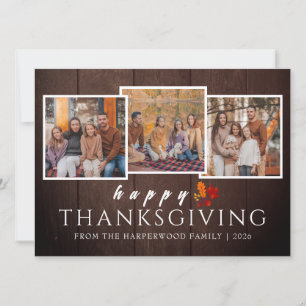 Rustikale Holz Herbst Thanksgiving Familie 3 Foto Feiertagskarte