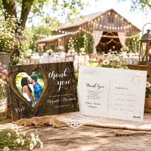 Rustikale Holz-Herz-Foto-Hochzeit Danke Postkarte