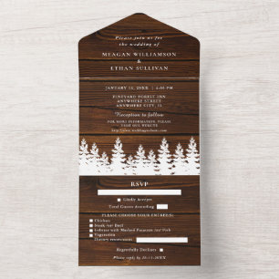 Rustikale Holz-Hochzeit im Herbst und Winter mit R All In One Einladung